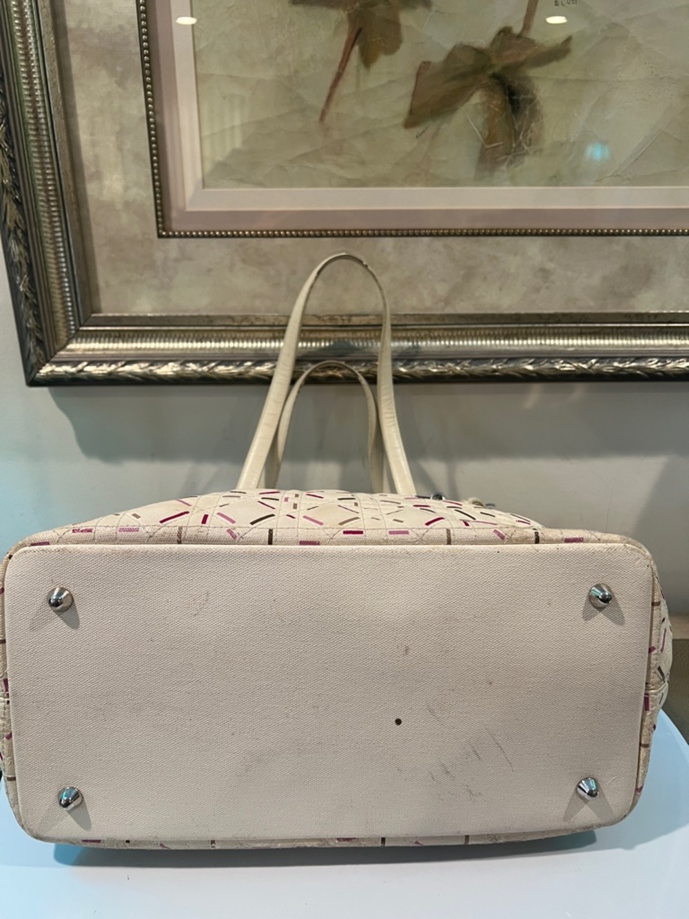 Dior Panarea Cannage Tote Bag Cream and Pink Patterned Tote - needs cleaning - Picture 4 of 11